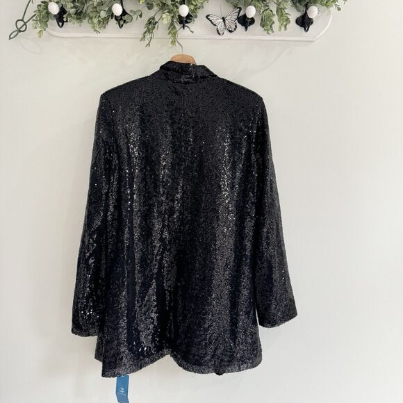 New Cupshe Black Fully Sequined Open Front Jacket Holiday - Picture 2 of 4